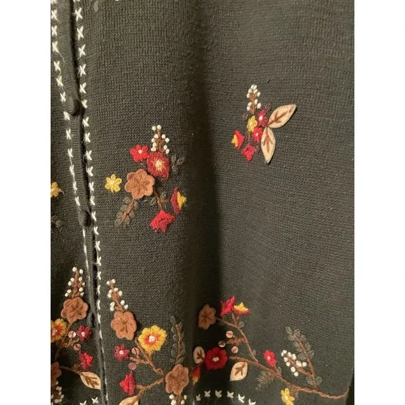 Dressbarn Fall Floral Embroidery Grandma Granny Teacher Sweater Green Size XL - Picture 4 of 10